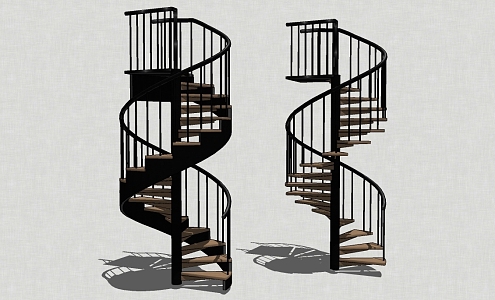 Style revolving staircase wrought iron revolving staircase wooden pedal floor 3d model