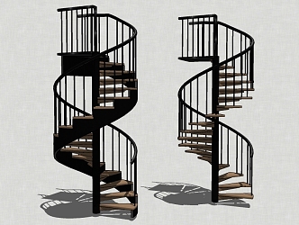 Style revolving staircase wrought iron revolving staircase wooden pedal floor 3d model