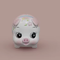 Decorative Piggy Bank Ornament with Pink White Gradient Floral Decor Blue Strap Cute Home Decoration
