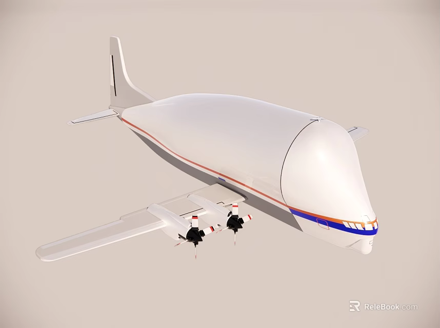 White Airplane Model With Blue Red Stripes And Two Black Engines On Wings 3d model 