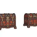 Two Vintage Decorative Wooden Chests With Carved Patterns And Metal Hardware