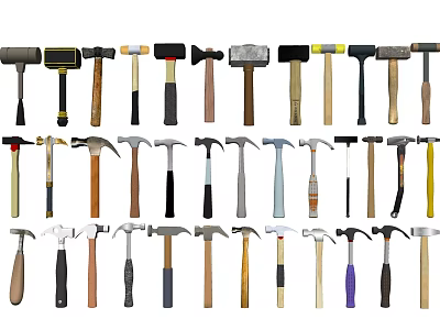 Assorted Hardware Tools Hammers Collection With Wooden Rubber And Metal Handles 3d model