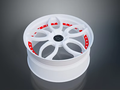 Car Wheel With White Rim And Red Accents Central Black Logo Design 3d model
