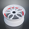Car Wheel With White Rim And Red Accents Central Black Logo Design