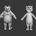 Cute Cartoon White Striped Bear and Tiger Standing with Cheerful Expressions