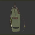 Stylish Green Backpack With Brown Leather Straps Buckle Closure And Small Front Pocket Design
