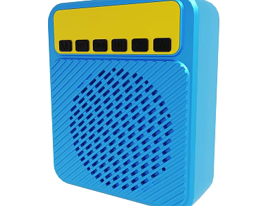 Blue And Yellow Portable Speaker With Front Buttons And Grill Design 3d model