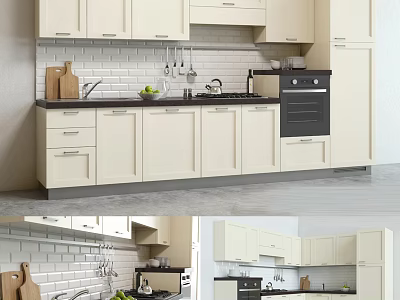 Modern White Kitchen Interior With Cabinets Countertop Sink Cutting Board And Fruits 3d model