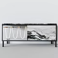 Modern Entryway Cabinet Sideboard With Marble Top Black White Design And Neon Light Strip