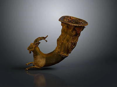 Ornate Ram Horn Shaped Decorative Furniture With Carved Details And Bronze Finish 3d model