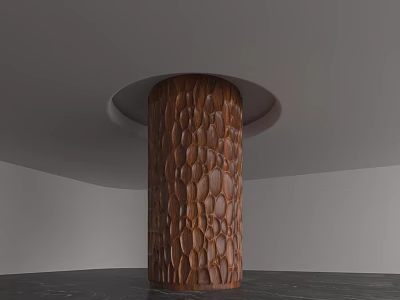 Brown Textured Column In Modern Minimalist Interior With Gray Walls And Black Floor 3d model