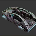 Futuristic Concept Car With Geometric Design Transparent Panels And Blue Lights
