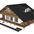 Wooden Vacation Home With Sloped Roof Balcony Terrace And Large Windows