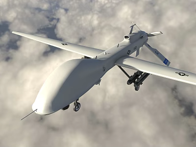 US Air Force Fighter Jet Drone Flying With Weapons In Cloudy Sky 3d model