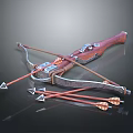 Medieval Crossbow With Wooden Stock Metal Components And Arrows On Dark Surface