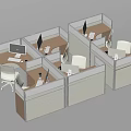 Modern Office Cubicle Workstations With Desk Chair Set And Computer Monitors 3d model