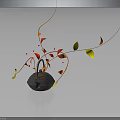 Minimalist Modern Floral Arrangement With Dark Vase Slender Branches Red And Yellow Leaves