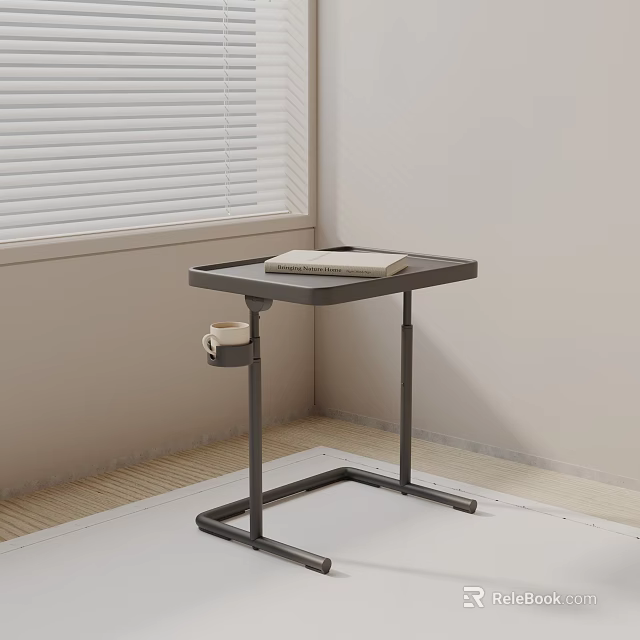 Minimalist Side Table with Tray Holding Book and Mug Near Window Light Wall 3d model 