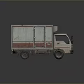 Old White And Red Cargo Truck With Rusty Container Body Design