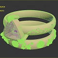 Pink Rose Gold Ring With Triangular Gemstone Mountain Pattern Flower Decorations And Yellow Green Stones 3d model