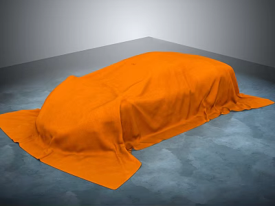 Orange Cloth Covered Object Placed On Gray Floor With Gray Background 3d model
