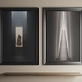 Two Modern Black Picture Frames Hanging On Wall With Art Prints And Decor 3d model