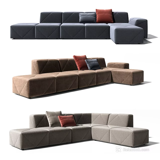 Modern Modular Sectional Sofa With Gray Brown Beige Tones And Decorative Pillows 3d model