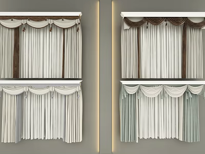 Stylish Curtains With Decorative Valance And White Brown Pastel Color Tones 3d model