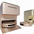 White Beige And Blue Sweeping Robot Design As Daily Electrical Appliance With Modern Look