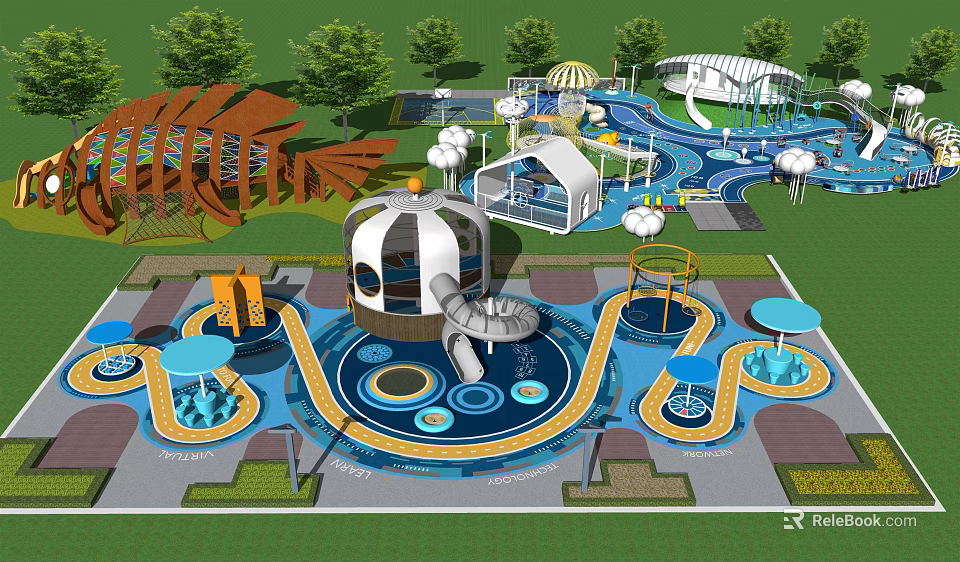 Fun Children's Play Area With Slides Water Pools And Colorful Interactive Facilities 3d model 