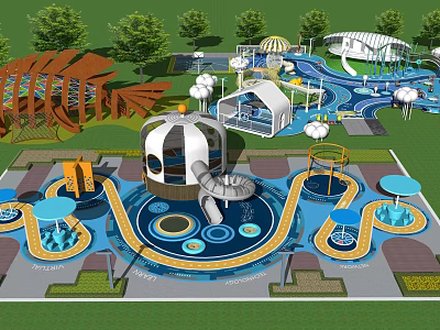 Fun Children's Play Area With Slides Water Pools And Colorful Interactive Facilities 3d model