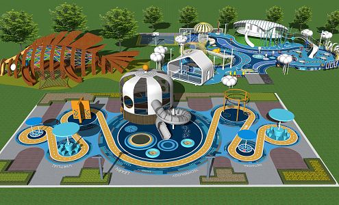 Modern children's play area activity venue 3d model