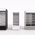 Modern Black White Silver Upright Display Refrigerators With Glass Doors And Multiple Shelves