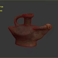 Ancient Ceramic Vessel With Handle Bird Shaped Spout And Base