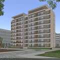 Modern Multi Story School Building Featuring Balconies Greenery Sculpture And Pond In Campus Setting