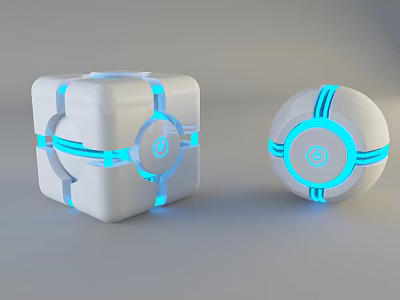 Modern White Cube and Sphere Shaped Speakers with Blue LED Lights Design 3d model