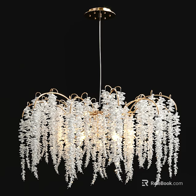 Luxurious Crystal Chandelier with Gold Frame and Hanging White Crystal Strands 3d model 