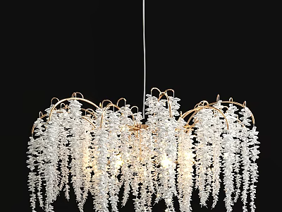 Luxurious Crystal Chandelier with Gold Frame and Hanging White Crystal Strands 3d model