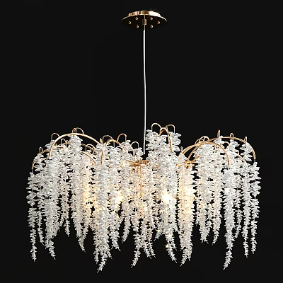 Luxurious Crystal Chandelier with Gold Frame and Hanging White Crystal Strands 3d model