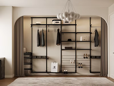 Modern Open Wardrobe Design With Hanging Clothes Shelves Shoes And Accessories 3d model