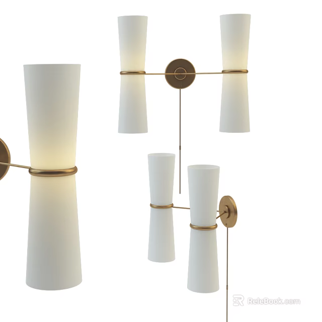 Modern Wall Lamps With White Shade And Brass Frame For Home Interior Decor 3d model