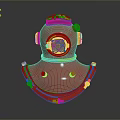 Red Diving Helmet Vintage Style Design With Front Grill Side Knobs And Metal Base