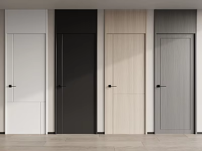 Modern Interior Hinged Doors in White Black Wooden and Gray Finishes 3d model