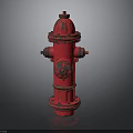Isolated Red Fire Hydrant On Gray Background With Metallic Details
