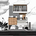 Elegant Modern Single Family House With Wooden Terrace Glass Railings And Greenery