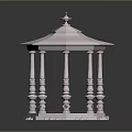 Classical White Gazebo With Octagonal Base Ornate Columns Carvings And Spired Roof Design
