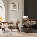 Modern Accent Chairs With Wooden Frame Beige Cushions Side Table Lamp Wall Art Green Plant