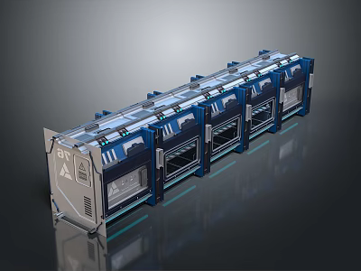 Futuristic Sci Fi Modular Structures With Blue Silver Pods And Transparent Windows 3d model