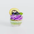 Colorful Cupcake With Purple And Green Buttercream Topped With Kiwi Slice Blueberries And Mint Leaf