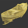 Weathered Old Wooden Boat With Worn Planks And Cabin Compartments On Dark Reflective Surface